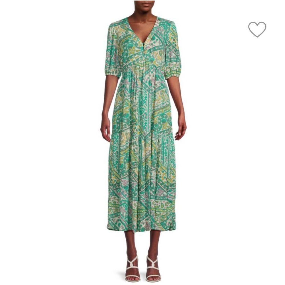 ba&sh Blue and Green Floral Print Maxi Sundress | Size Medium NWT